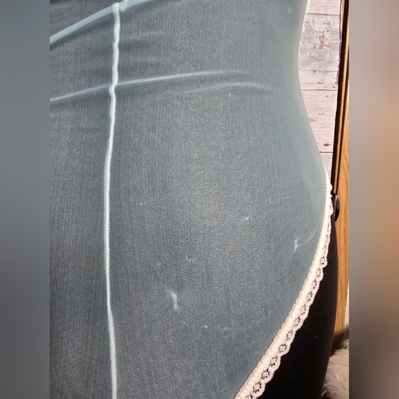 Vtg 70s Lace Trimmed Aqua Teal Nylon Lingerie Teddy Negligee Bodysuit - Picture 7 of 9